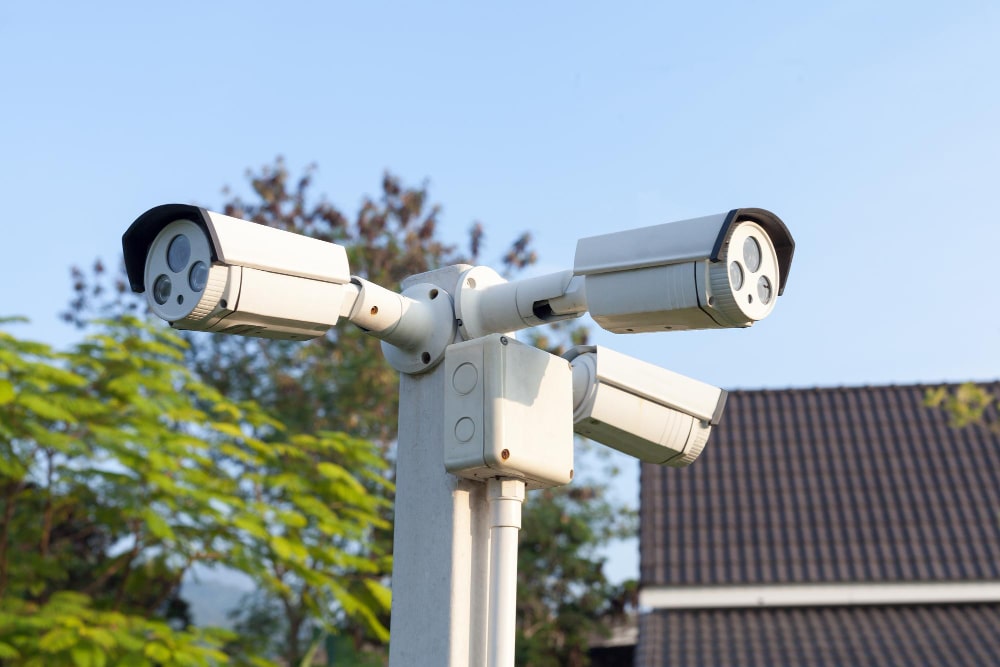 Bullet CCTV cameras mounted on an outdoor pole