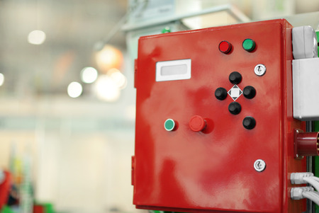Fire alarm control panel on an equipment wall
