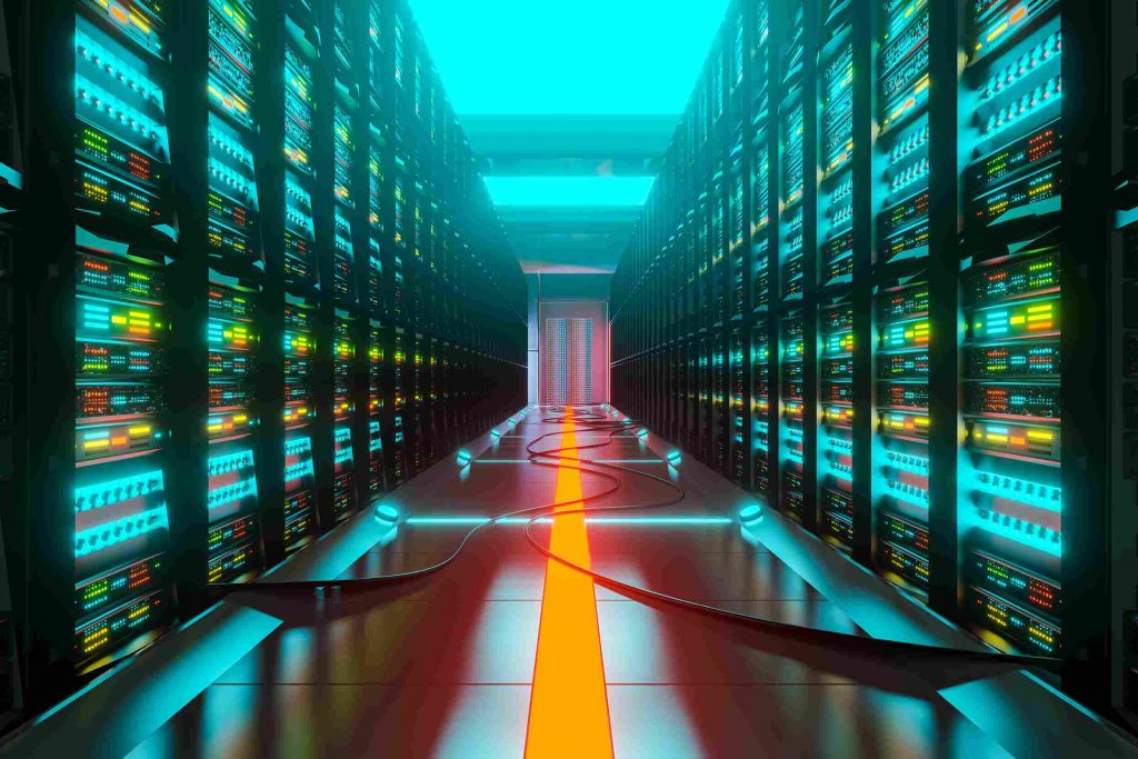 Server racks in a data centre corridor